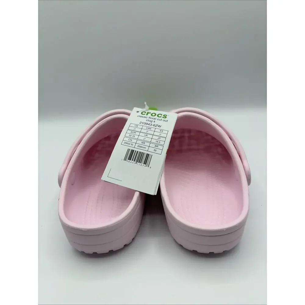 Crocs Floral Cut Classic Clog Light Pink Sandal Kids Size J 1 EUR 33 NWT
